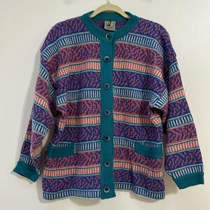Icewear 100% Pure Wool Nordic Fair‎ Isle Cardigan Sweater Made in Iceland Small